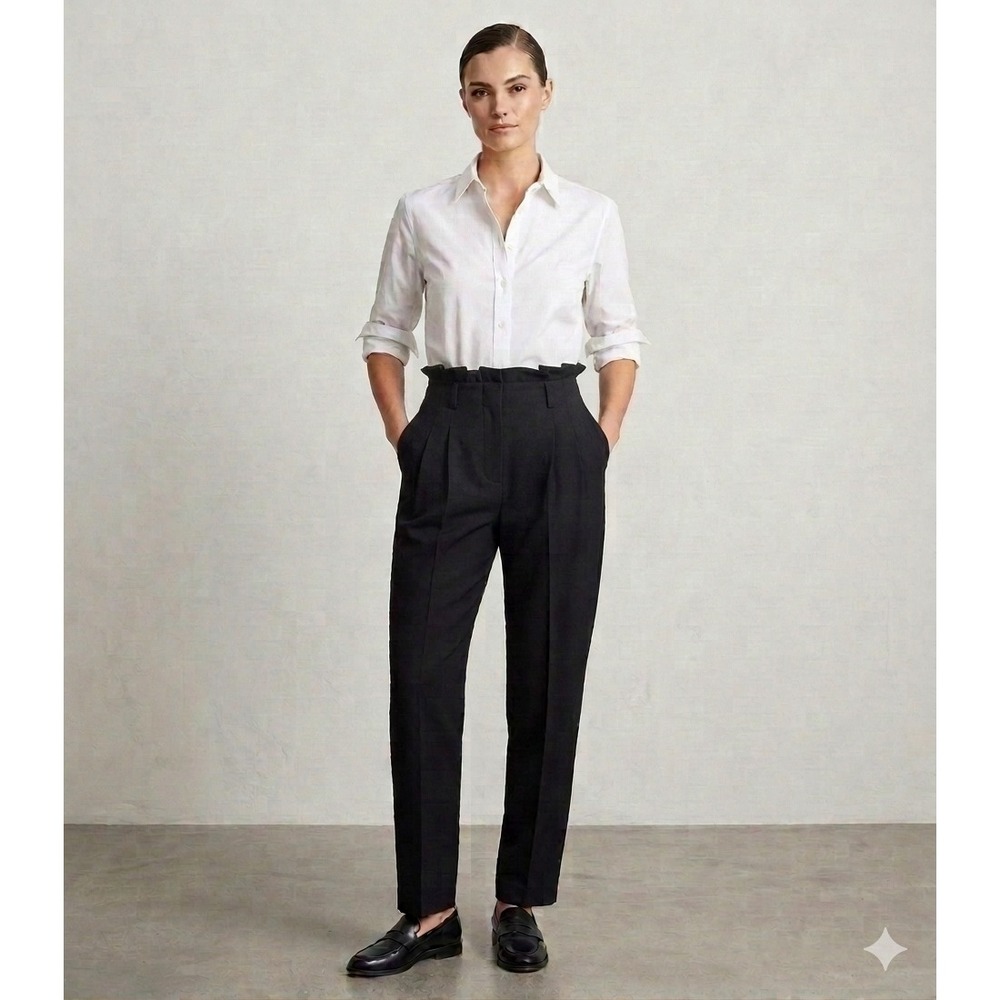 Hugo Boss Torna Pants Wool Paperbag High Waist‎ Trousers Black Size 8